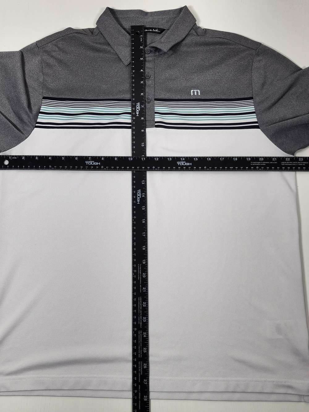 Travis Mathew Gray, White and Mint Stripe Performance Polo - Picture 6 of 9